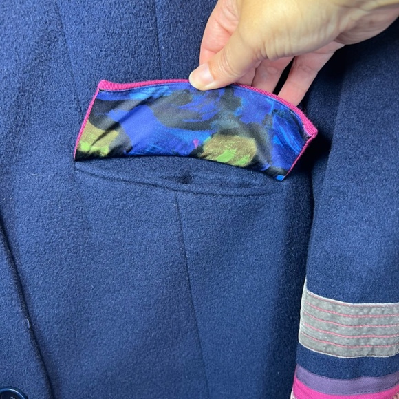 Boden Limited Edition Wool Cashmere Pea Coat Navy Blue Magenta Lined Pockets  8R - Picture 8 of 16